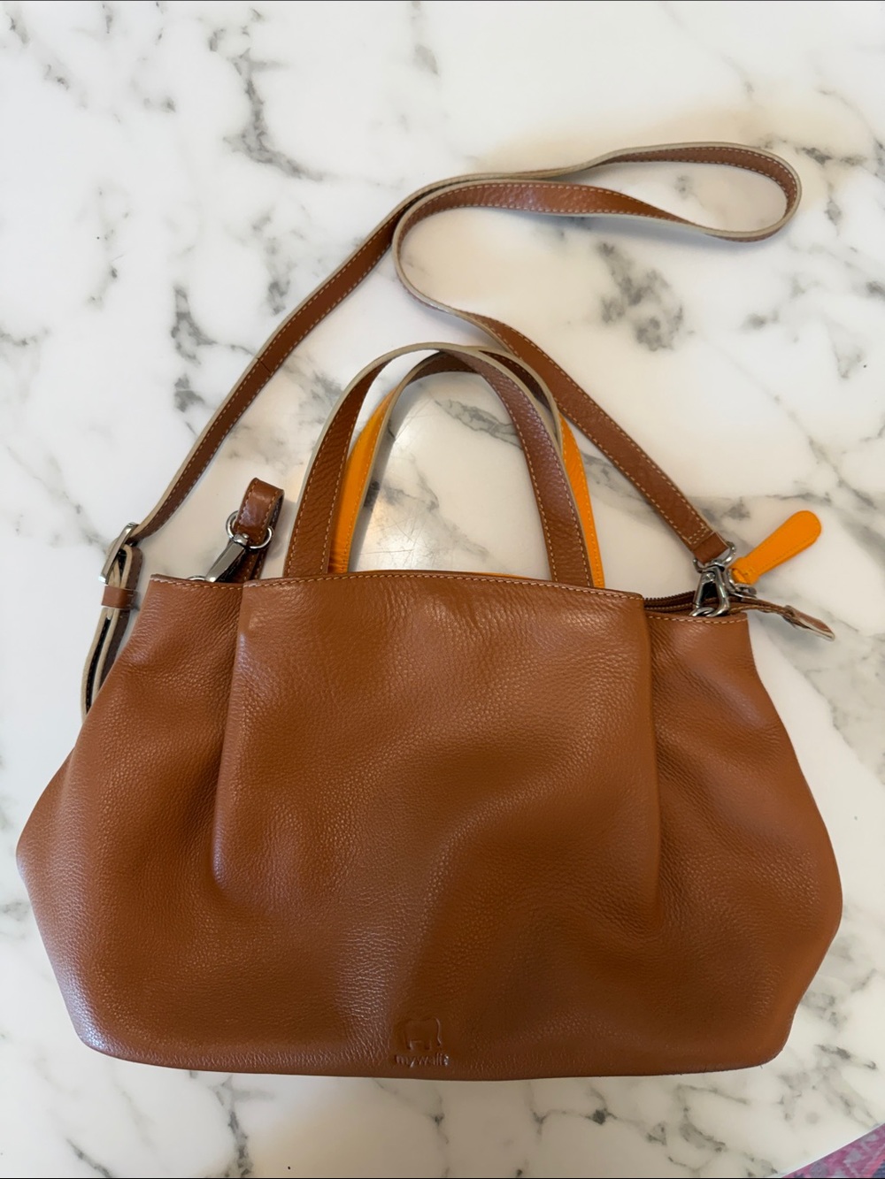 Mywalit medium leather handbag with orange highlights